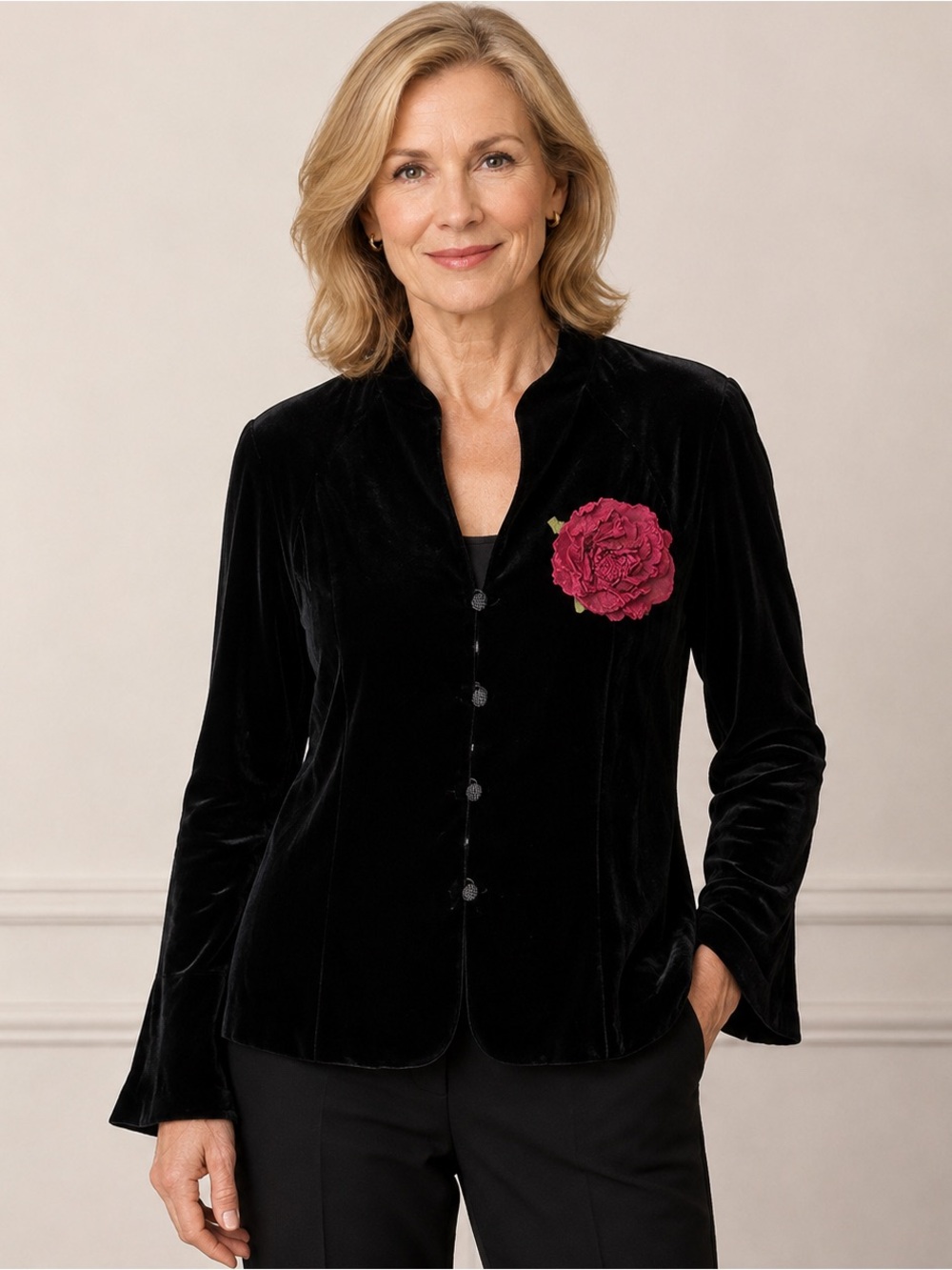Ann Taylor Black Velvet Floral Appliqué Jacket Blazer Size 12